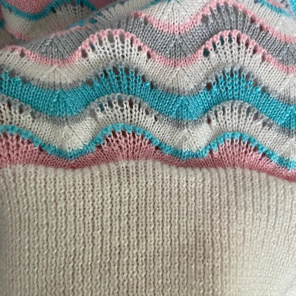 Vintage 80s Pastel Open Knit Feminine Sweater Sz M L - Picture 7 of 8